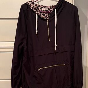 Main Strip Black rain jacket with Leopard Print Hood